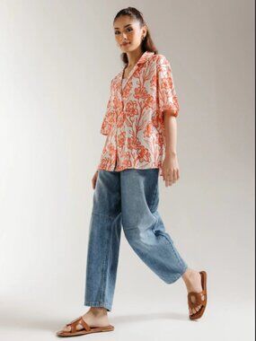 ETHNC TROPICAL PRINT BUTTON DOWN SHIRT